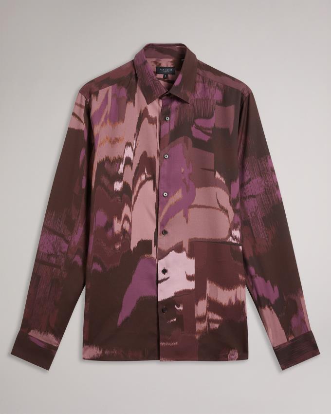 Chemises Ted Baker Long Sleeve Abstract Butterfly Print Bordeaux Homme | MMK-24101886